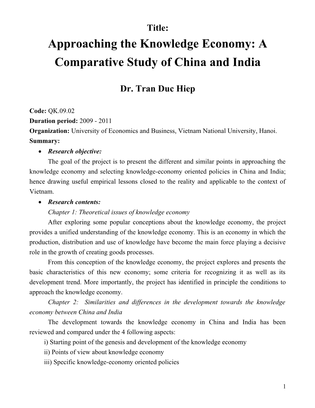 Approaching the Knowledge Economy: a Comparative Study of China and India