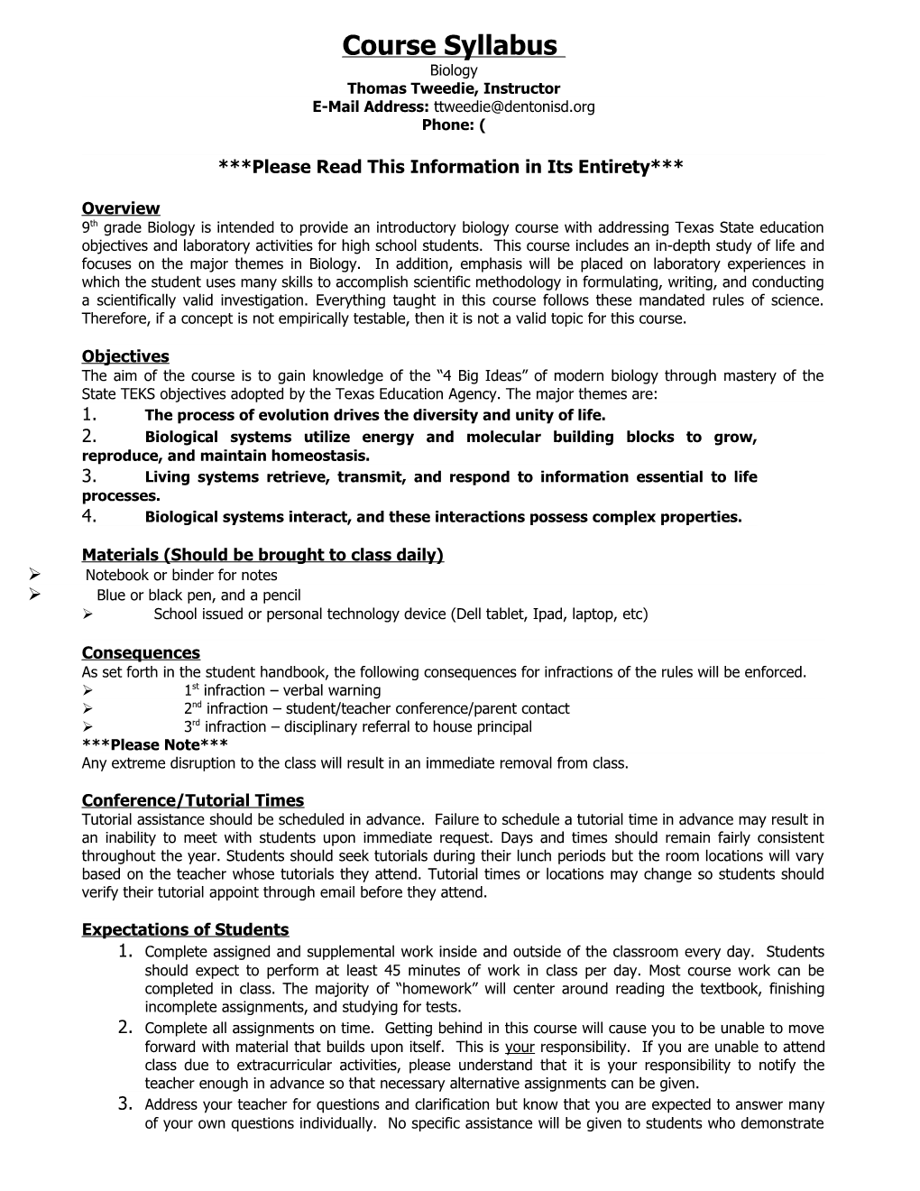 AP Biology Syllabus and Lab Safety Contract 2008/09