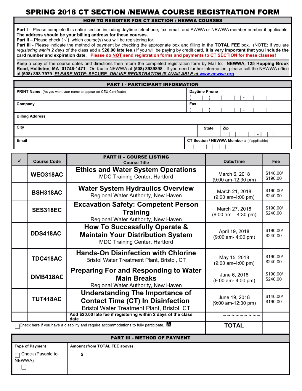 1996-1997 Newwa Course Registration Form