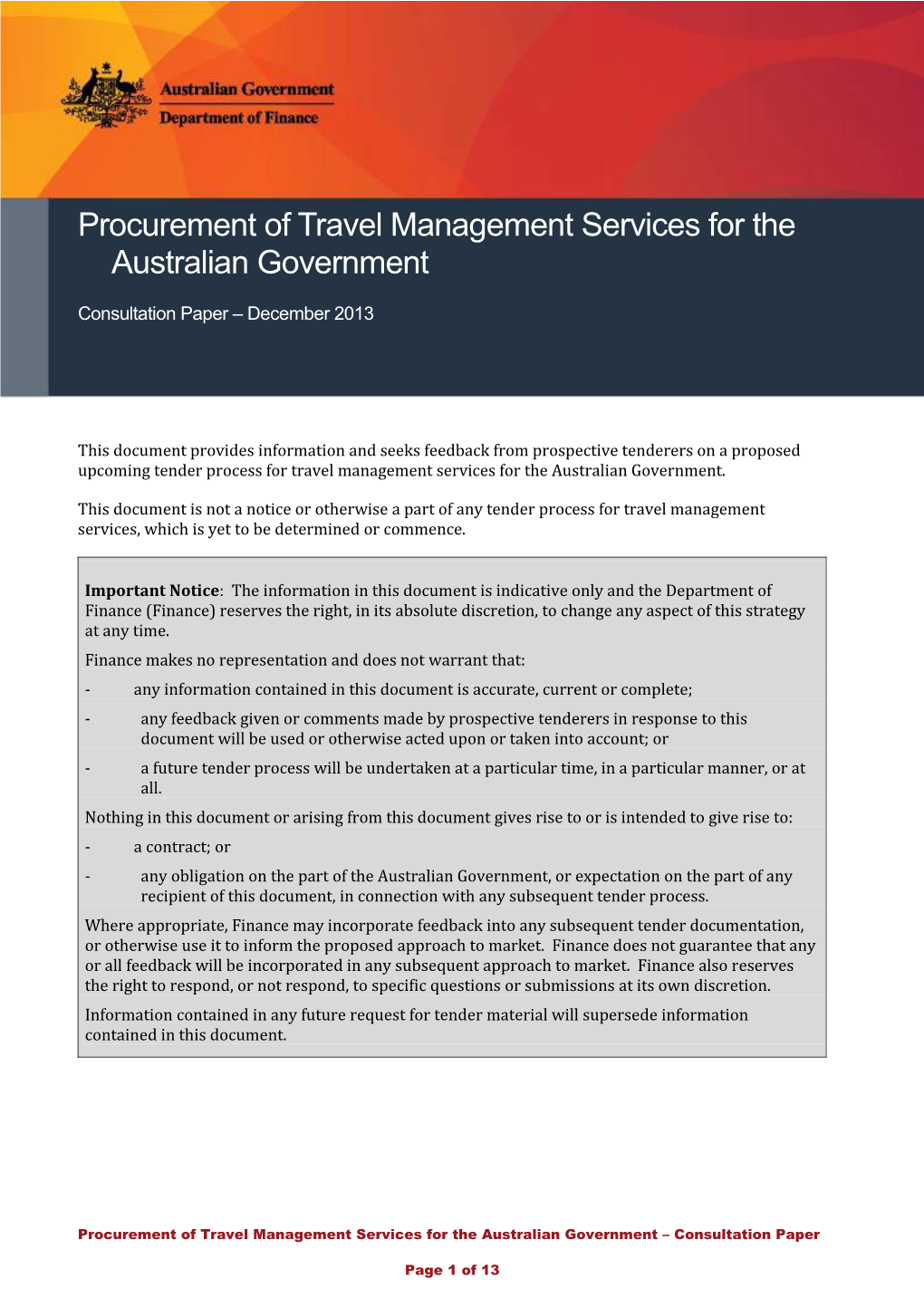 Procurement of Travel Management Services for the Australian Government