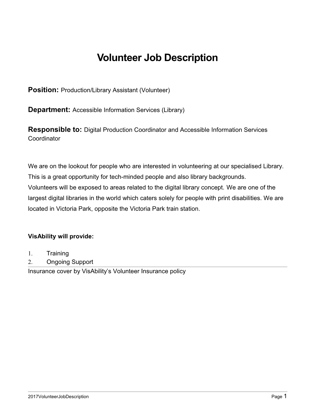 Volunteer Job Description