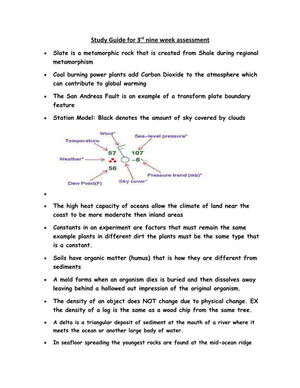 Study Guide for 3Rd Nine Week Assessment