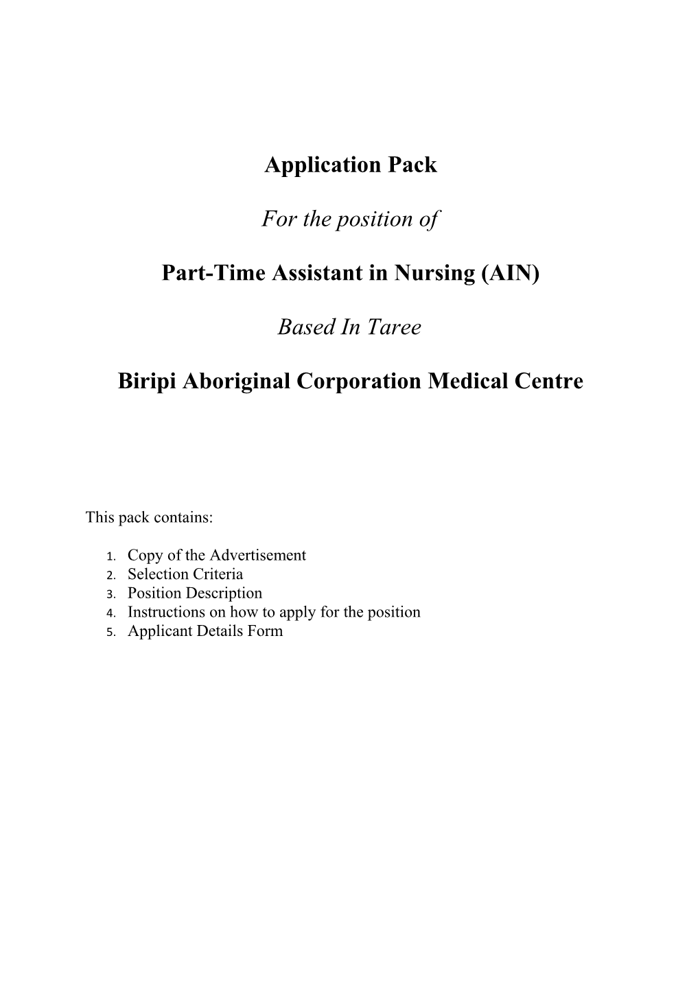 Part-Time Assistant in Nursing (AIN)
