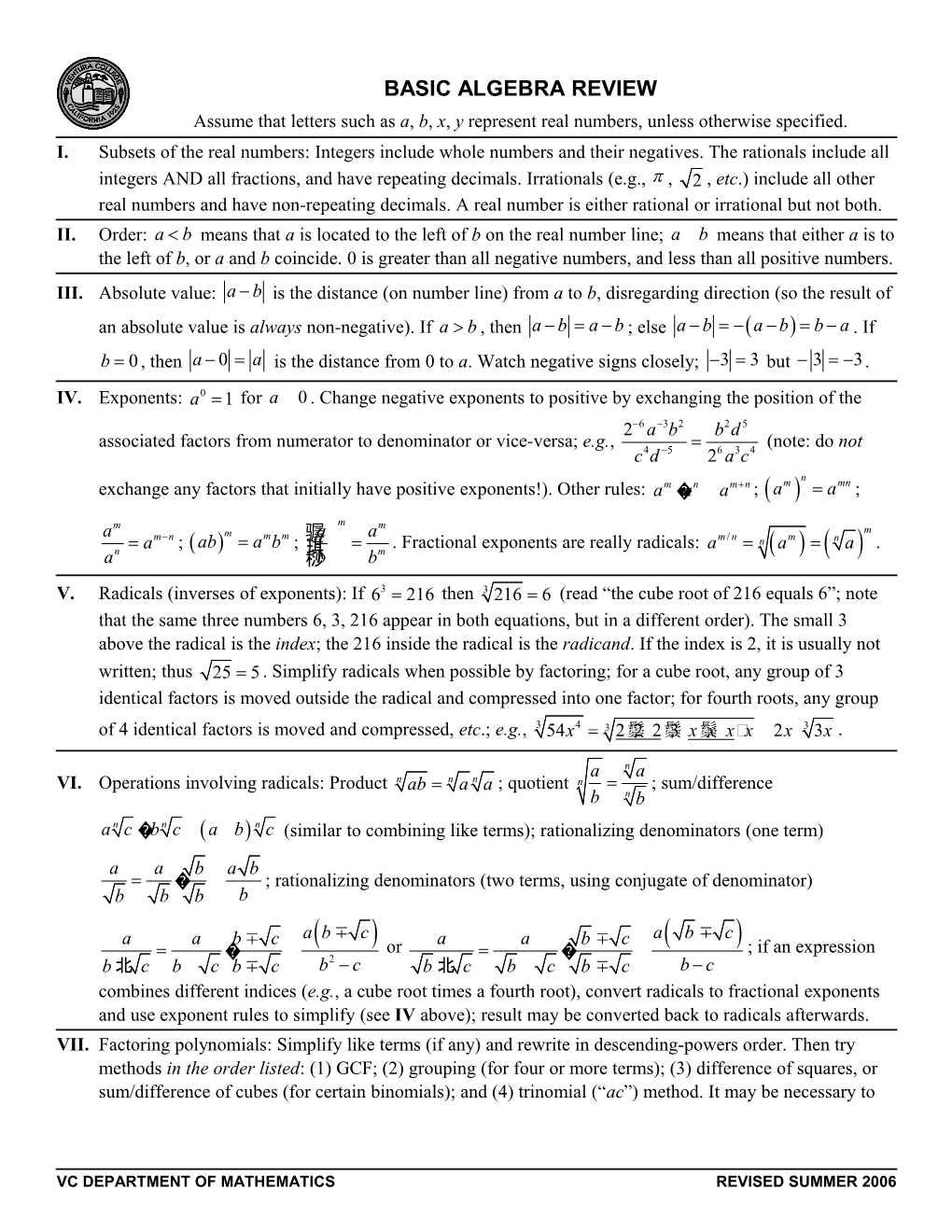 Basic Algebra Review