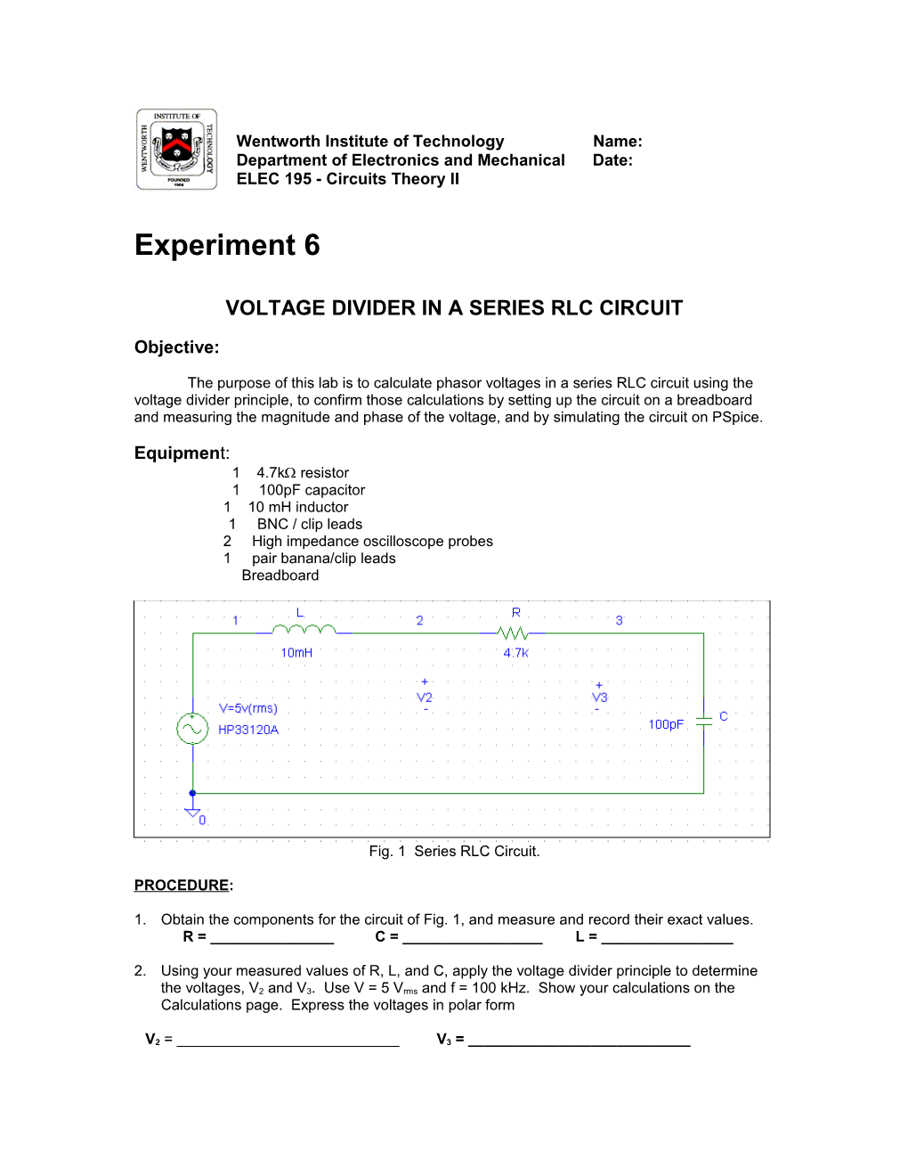 Voltage Divider in a Series Rlc Circuit