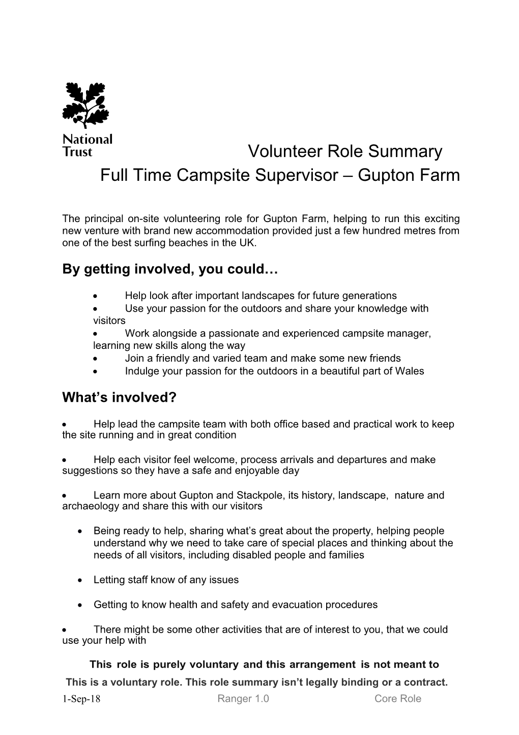 Ranger Volunteer Role Summary