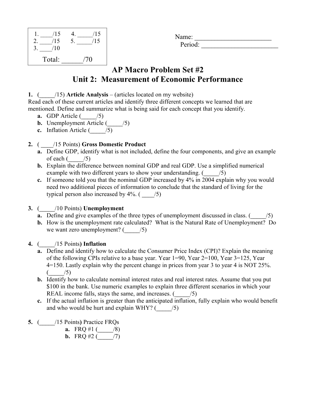 Unit 2: Measurement of Economic Performance