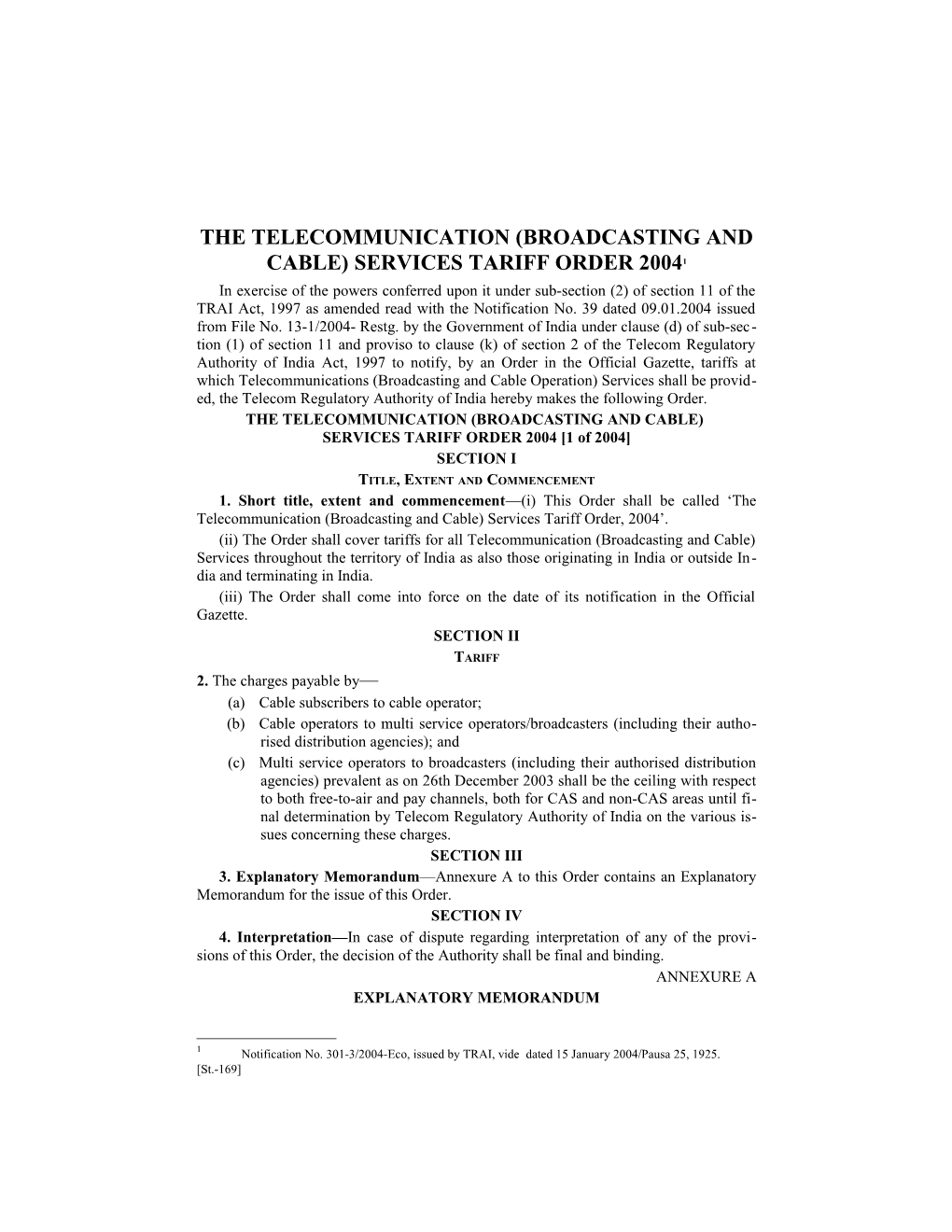 Telecommunication (B C) Services Tariff Order 20041