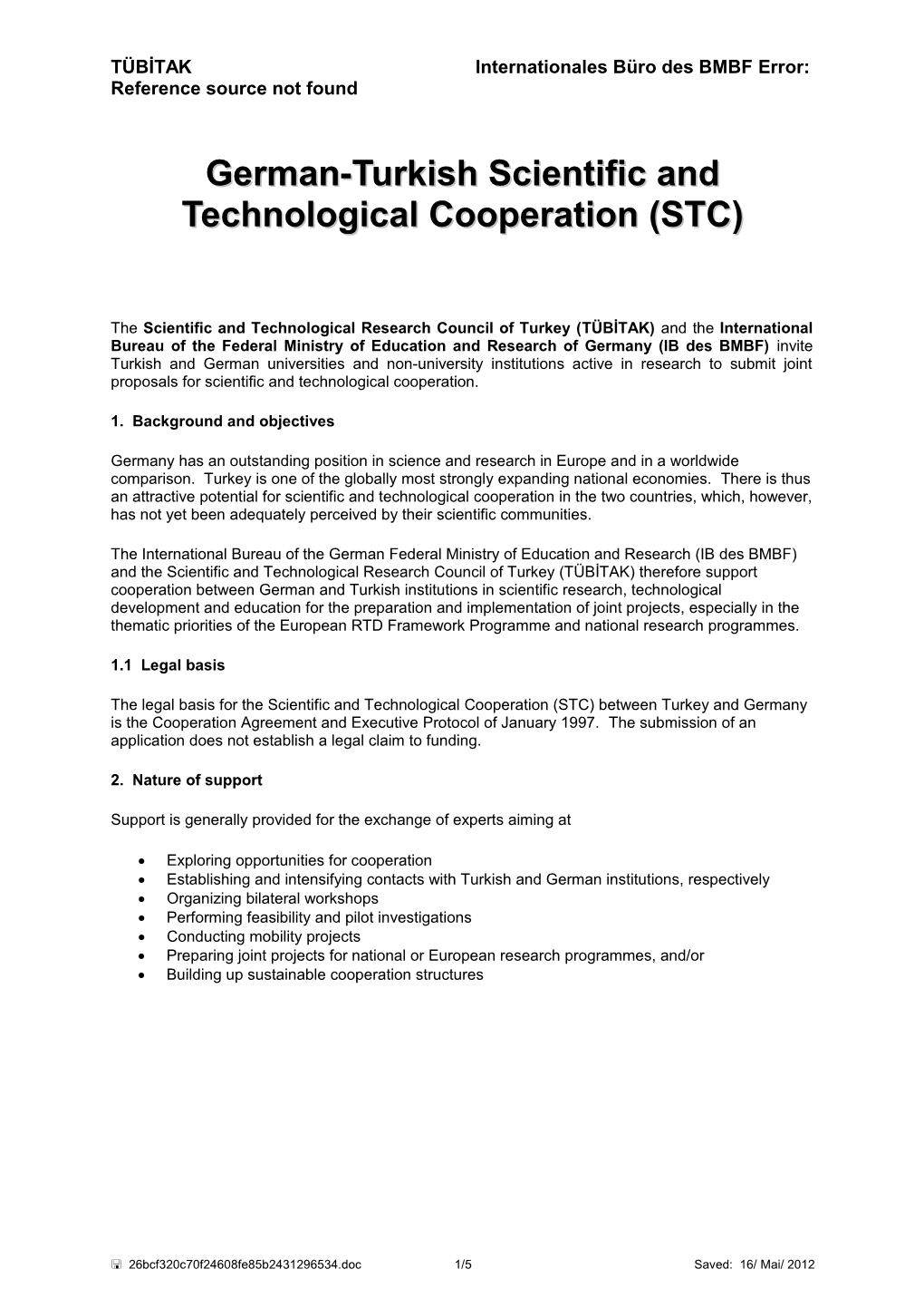 German-Turkish Scientific and Technological Cooperation (STC)