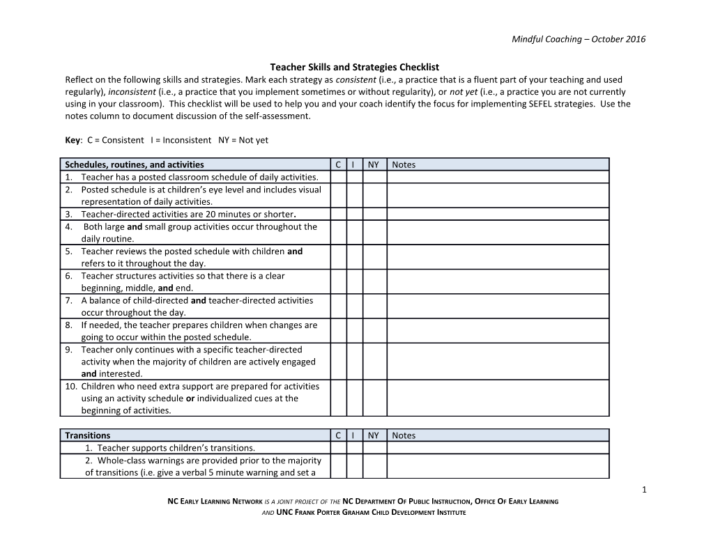 Teacher Skills and Strategies Checklist