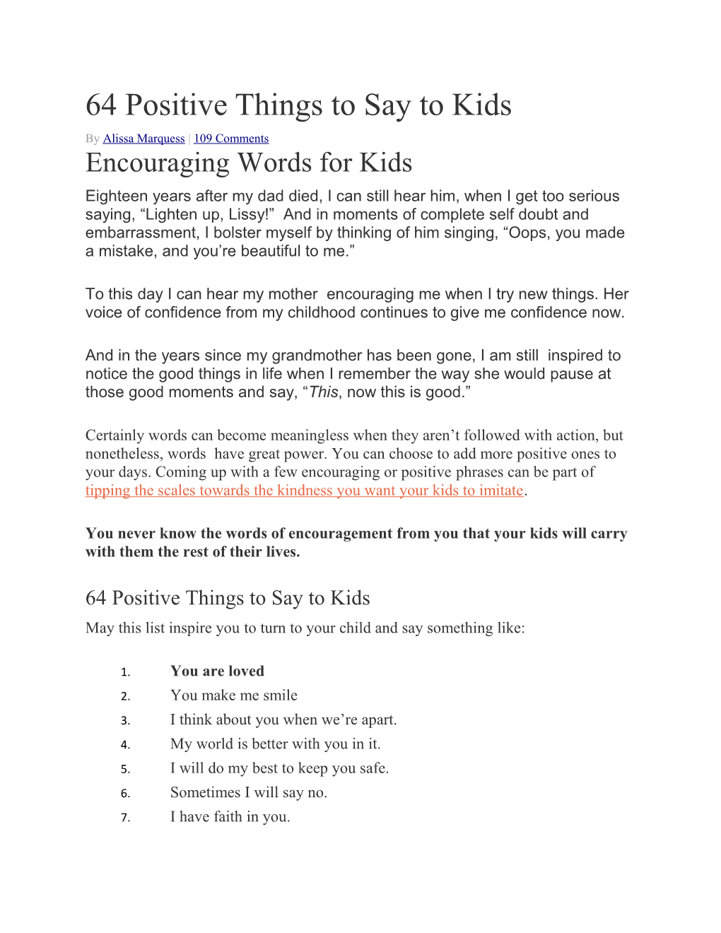64 Positive Things to Say to Kids