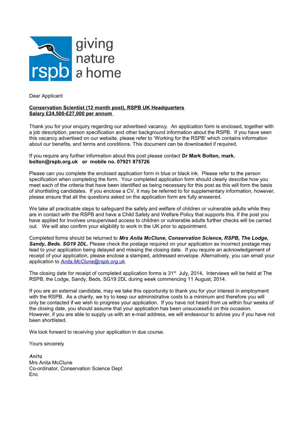 Conservation Scientist (12 Month Post), RSPB UK Headquarters