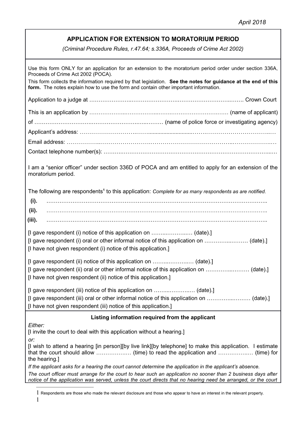 Application for Extension to Moratorium Period