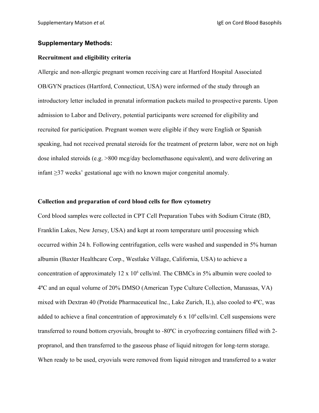 Characterization of Cord Blood Basophils (CB) and Plasmacytoid Dendritic Cells(Pdcs) In