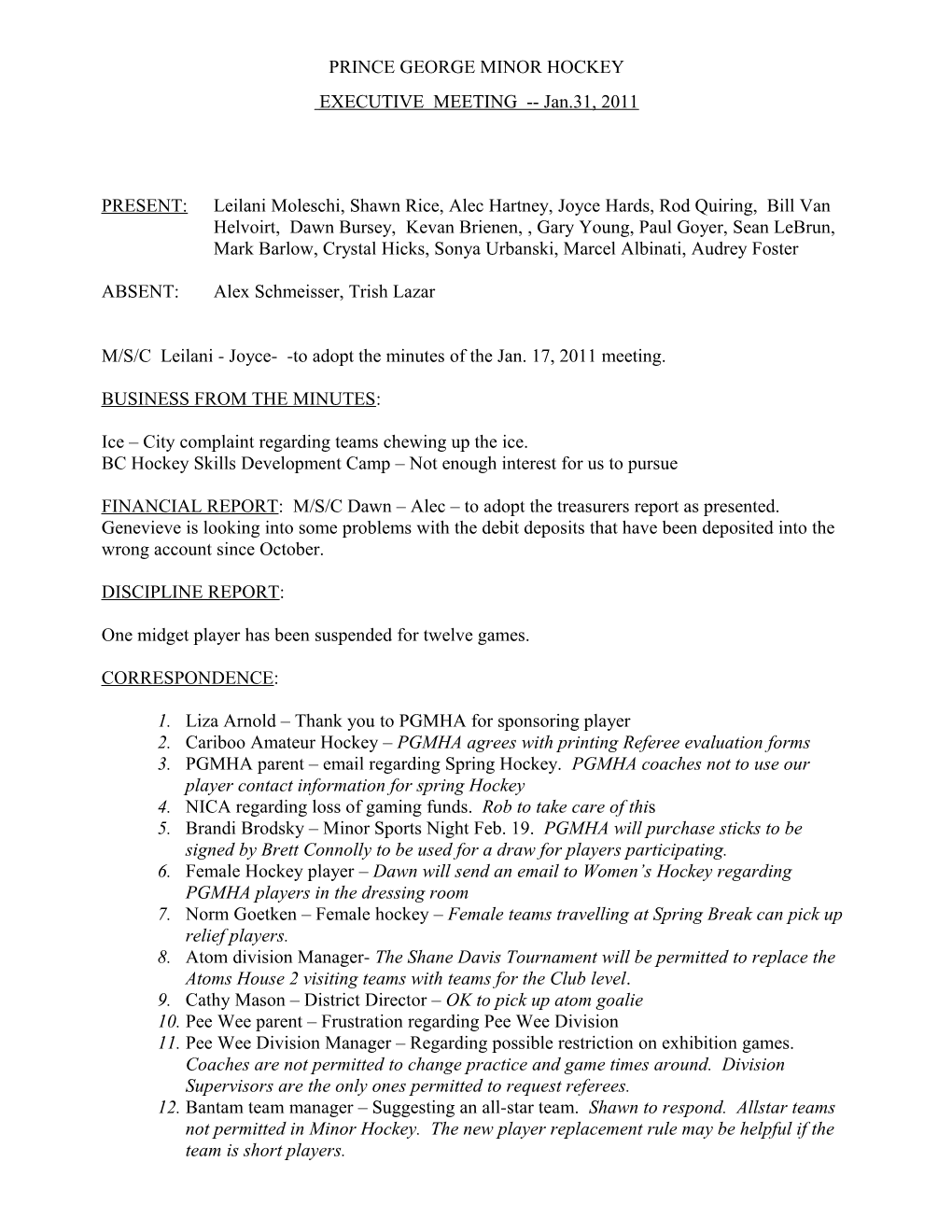 Prince George Minor Hockey Association Annual General Meeting April 24, 2002-04-09 s1