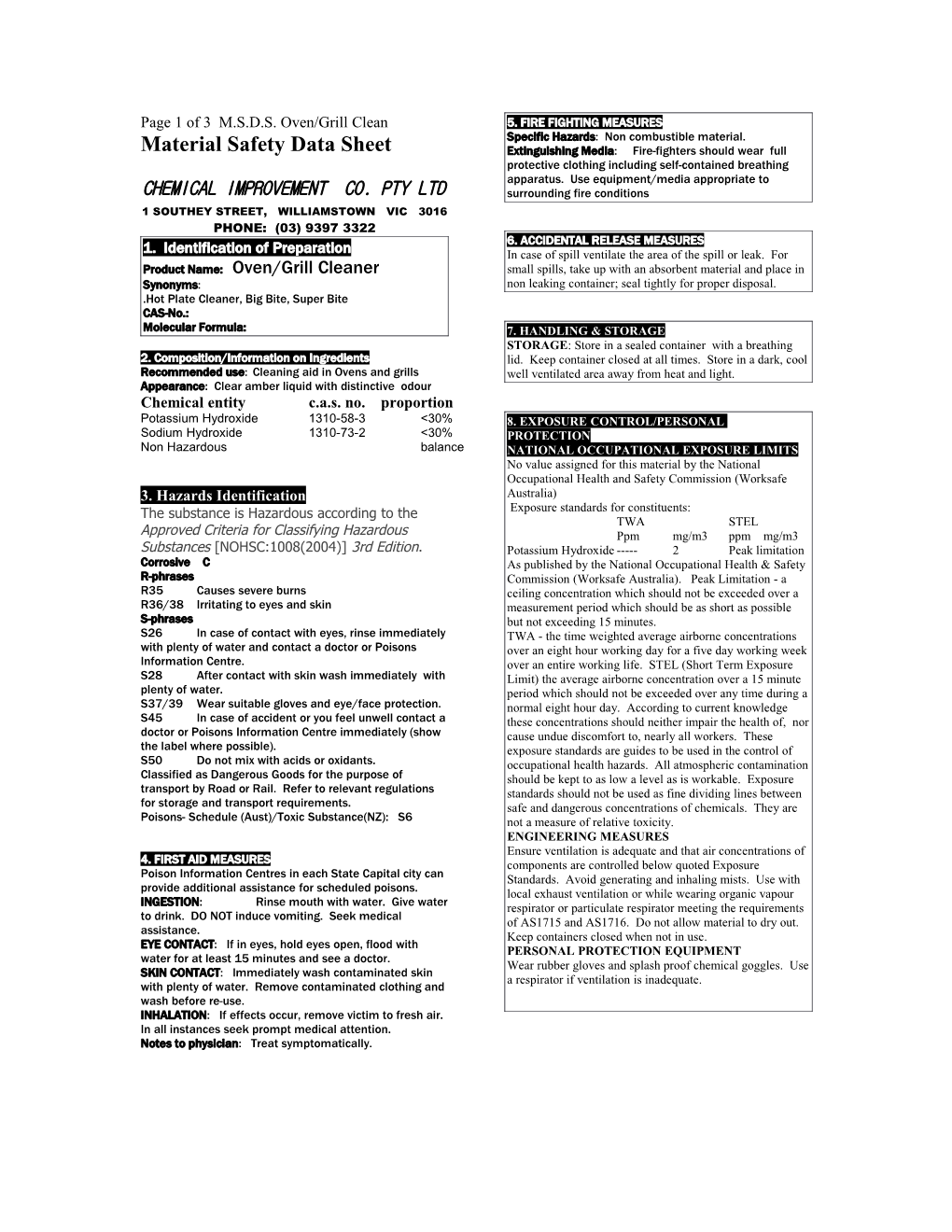 Material Safety Data Sheet s86