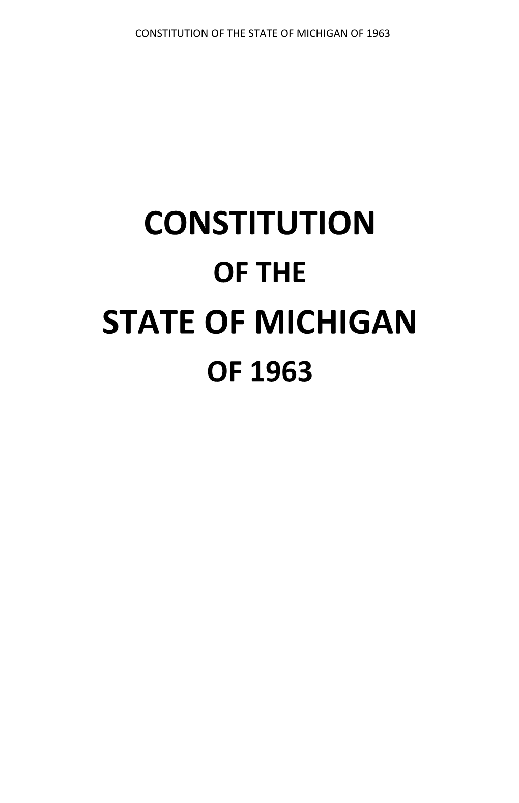 Constitution of the State of Michigan of 1963