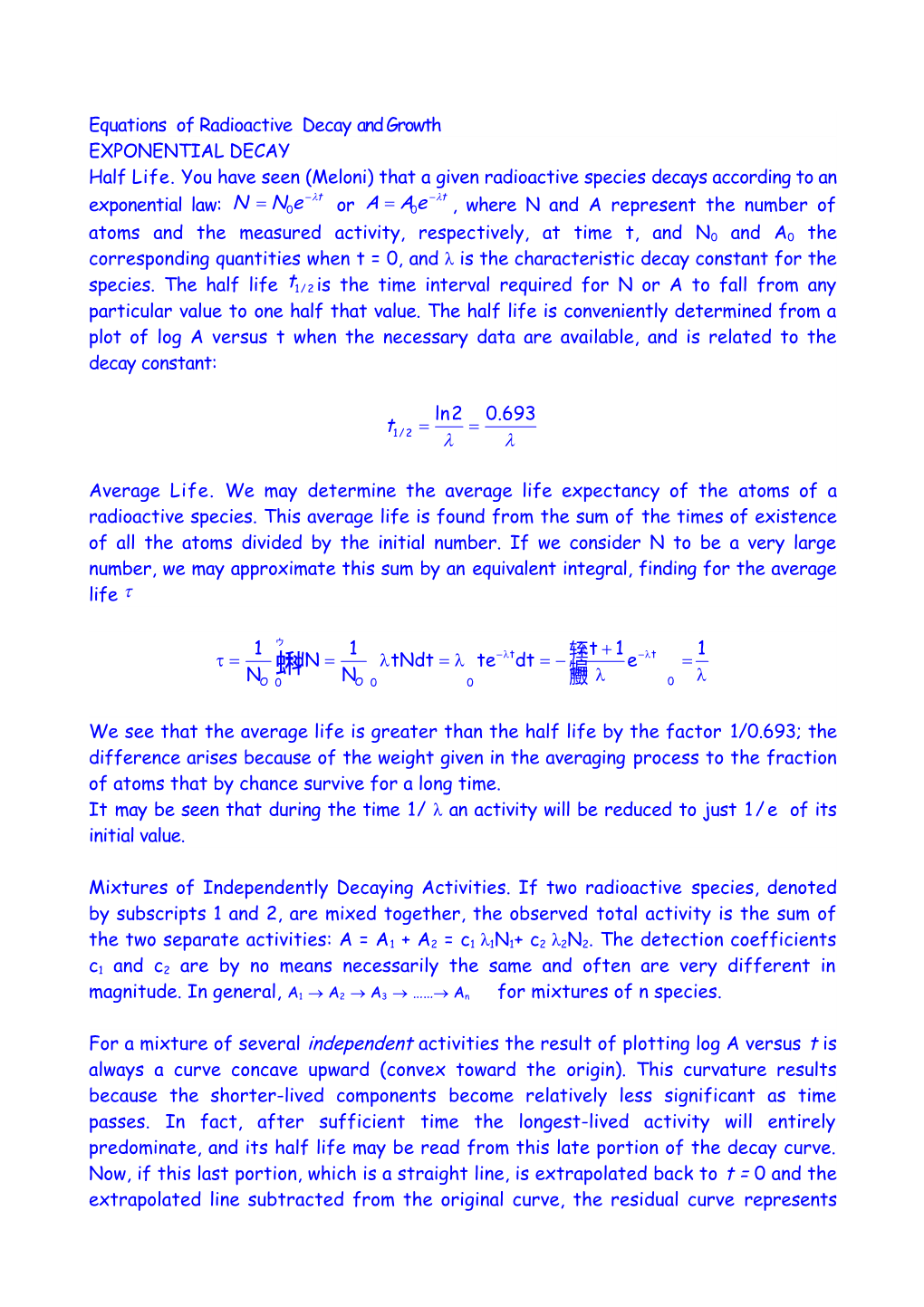 Equations of Radioactive Decay and Growth