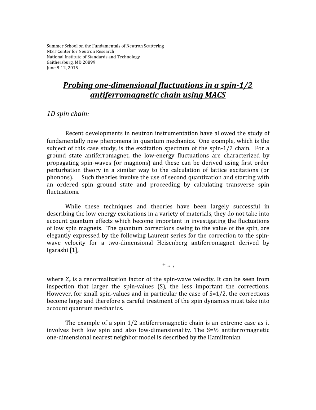 Probing One-Dimensional Fluctuations in a Spin-1/2