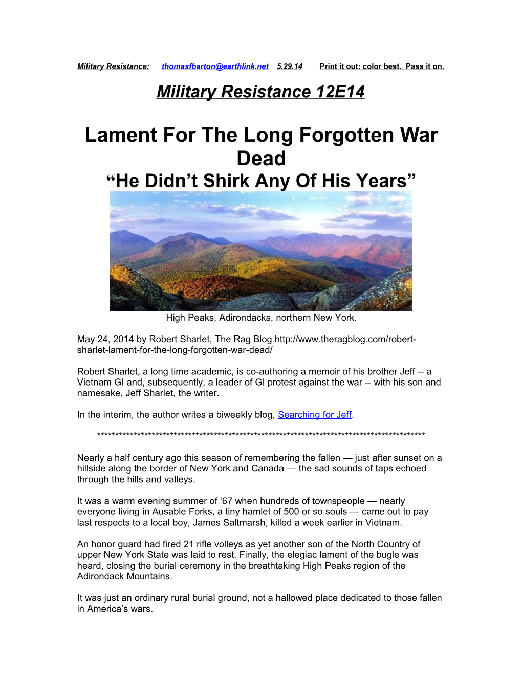 Lament for the Long Forgotten War Dead