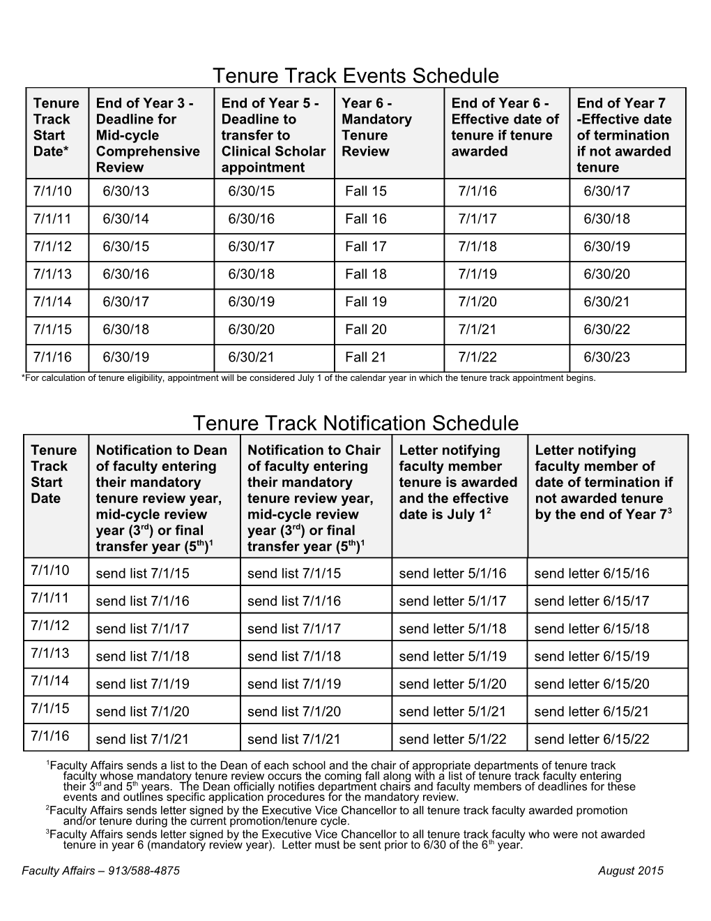 Tenure Track Events Schedule