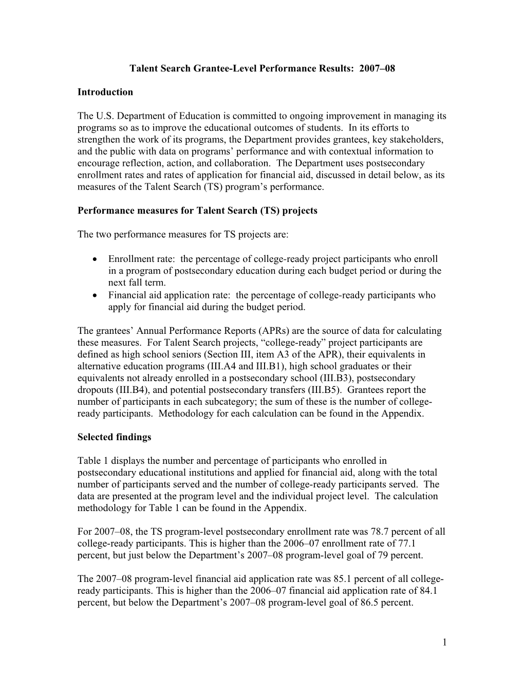 Talent Search 2007-08 Grantee-Level Data Discussion (MS Word)