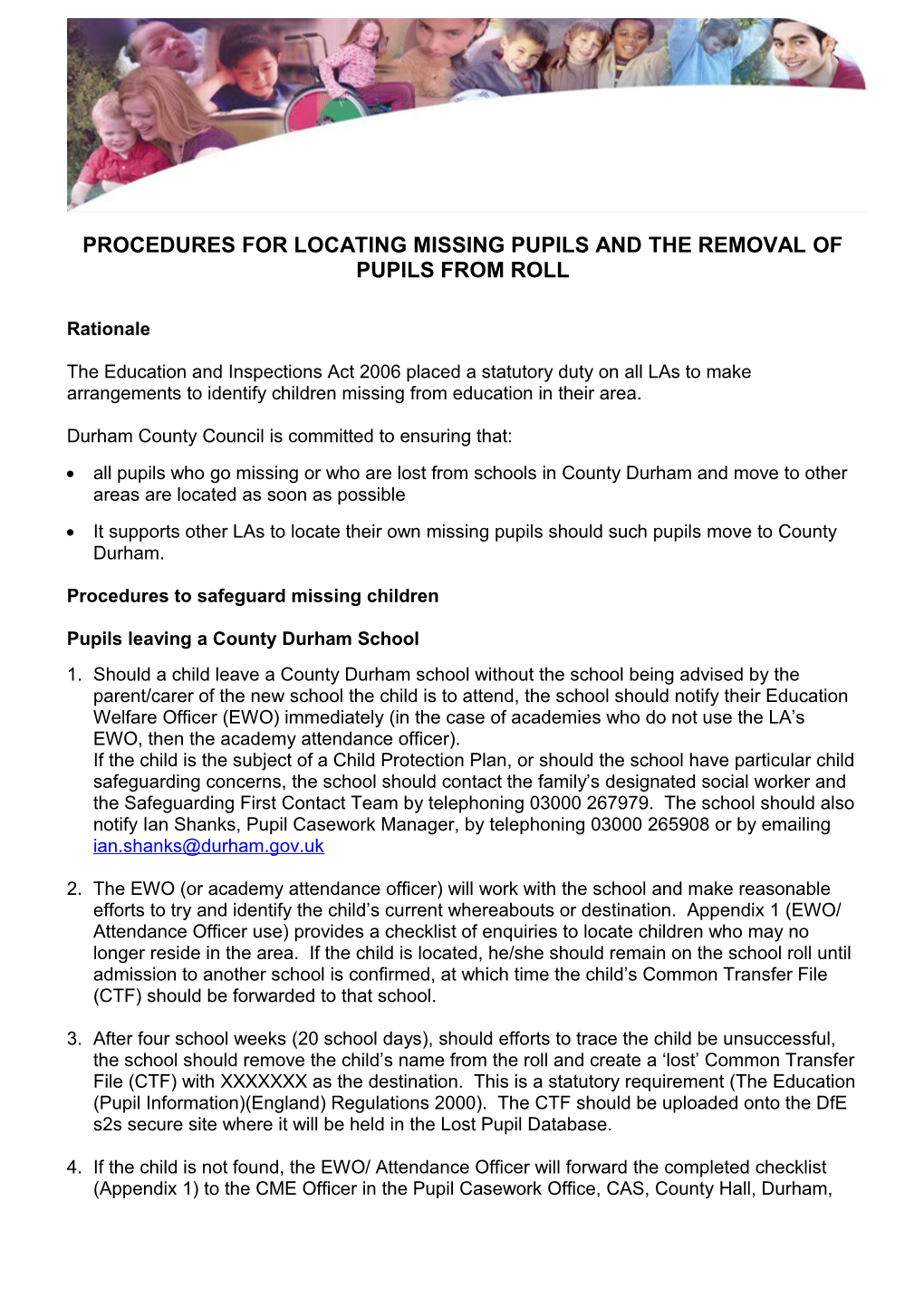Procedures for Locating Missing Pupils and the Removal of Pupils from Roll
