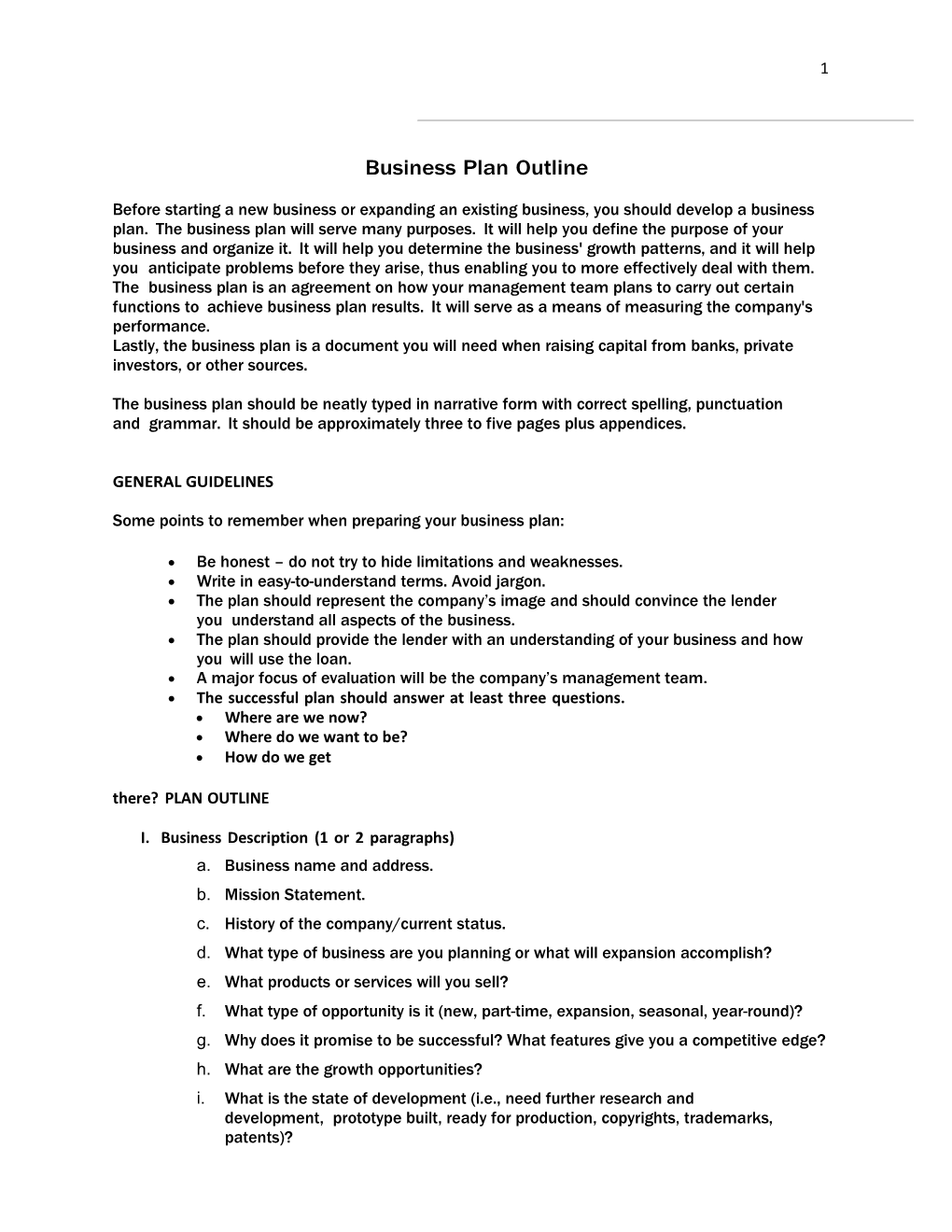 Business Plan Outline