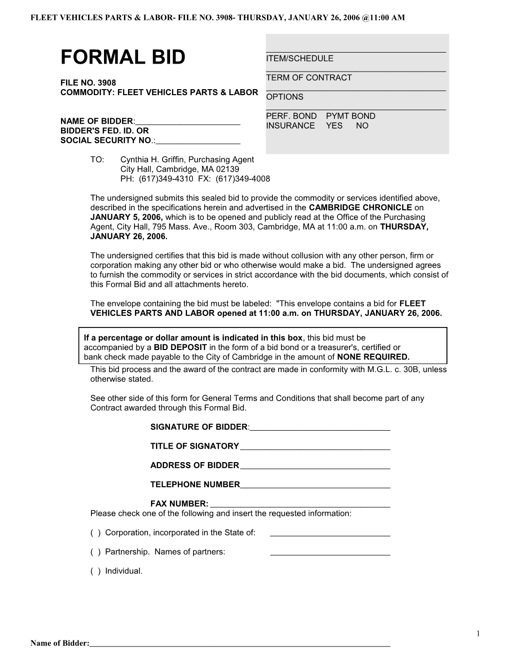 Fleet Vehicles Parts & Labor- File No. 3908- Thursday, January 26, 2006 11:00 Am