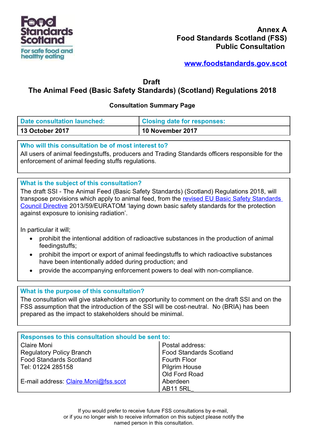 The Animal Feed (Basic Safety Standards) (Scotland) Regulations 2018