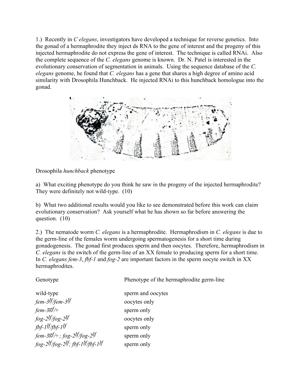 1.) Recently in C Elegans, Investigators Have Developed a Technique for Reverse Genetics