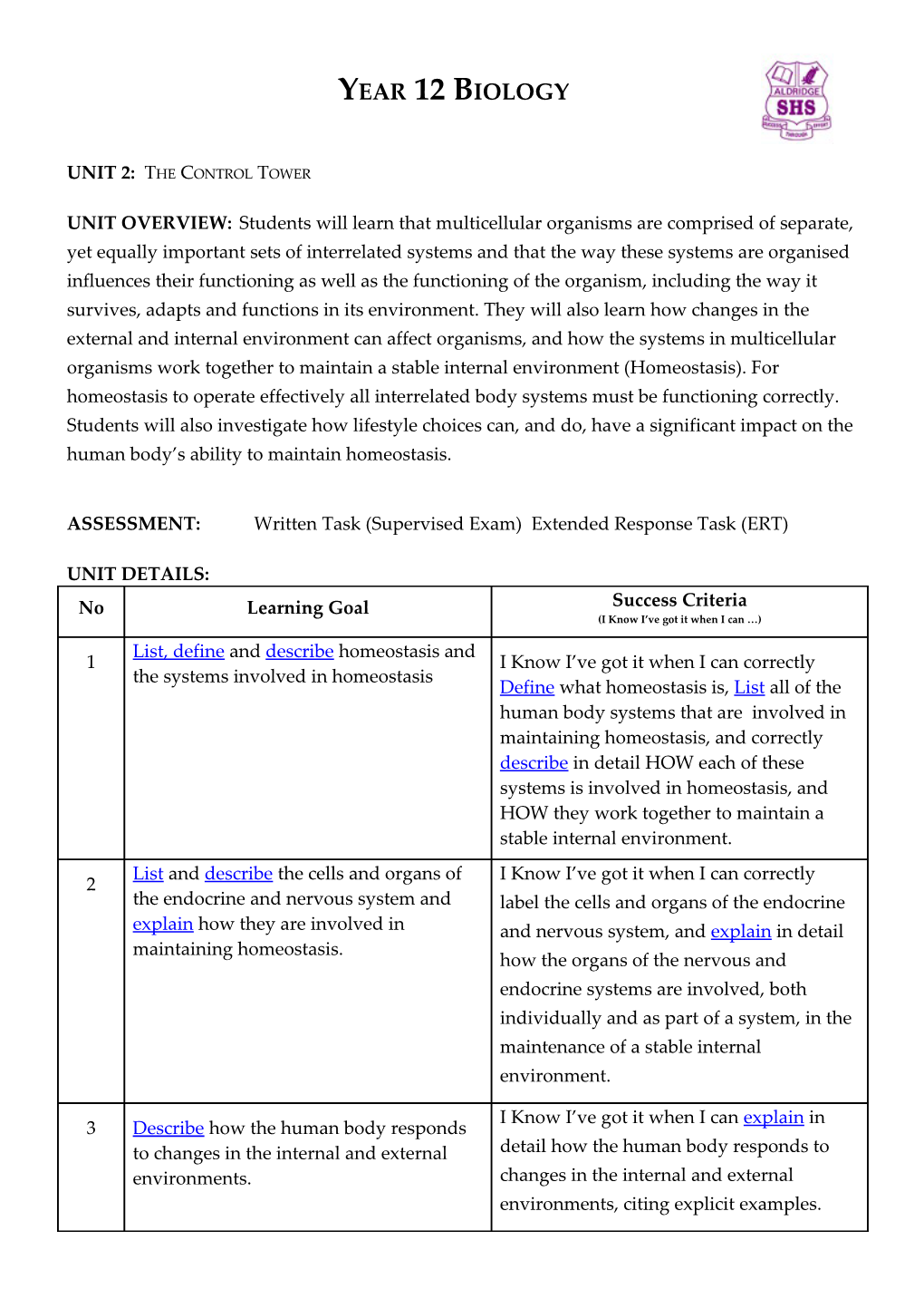 ASSESSMENT:Written Task (Supervised Exam) Extended Response Task (ERT)