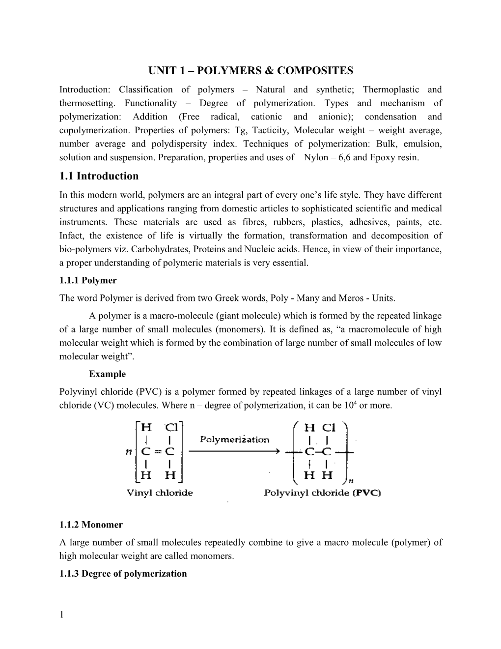 Unit 1 Polymers & Composites