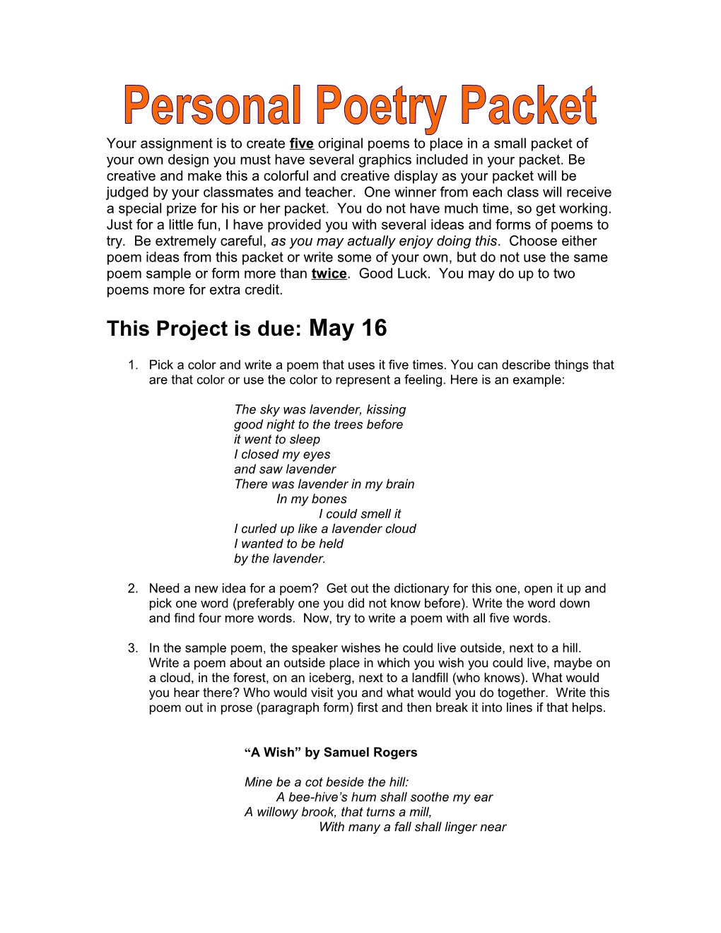 Personal Poetry Packet