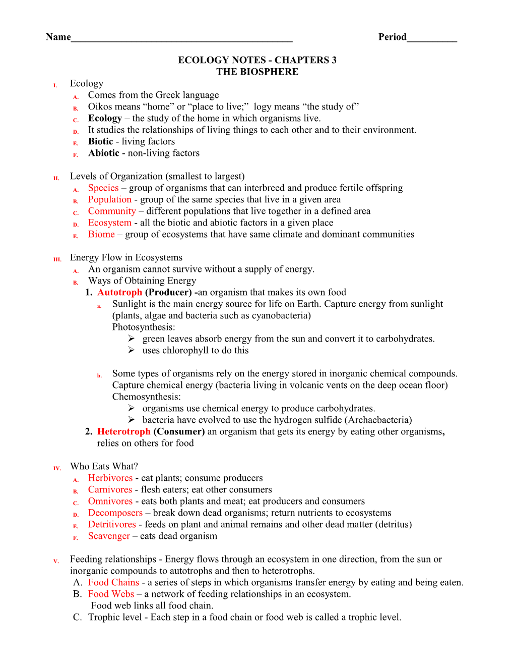 Ecology Notes - Chapters 3