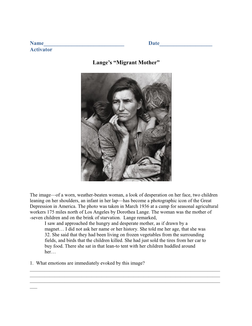 Lange S Migrant Mother