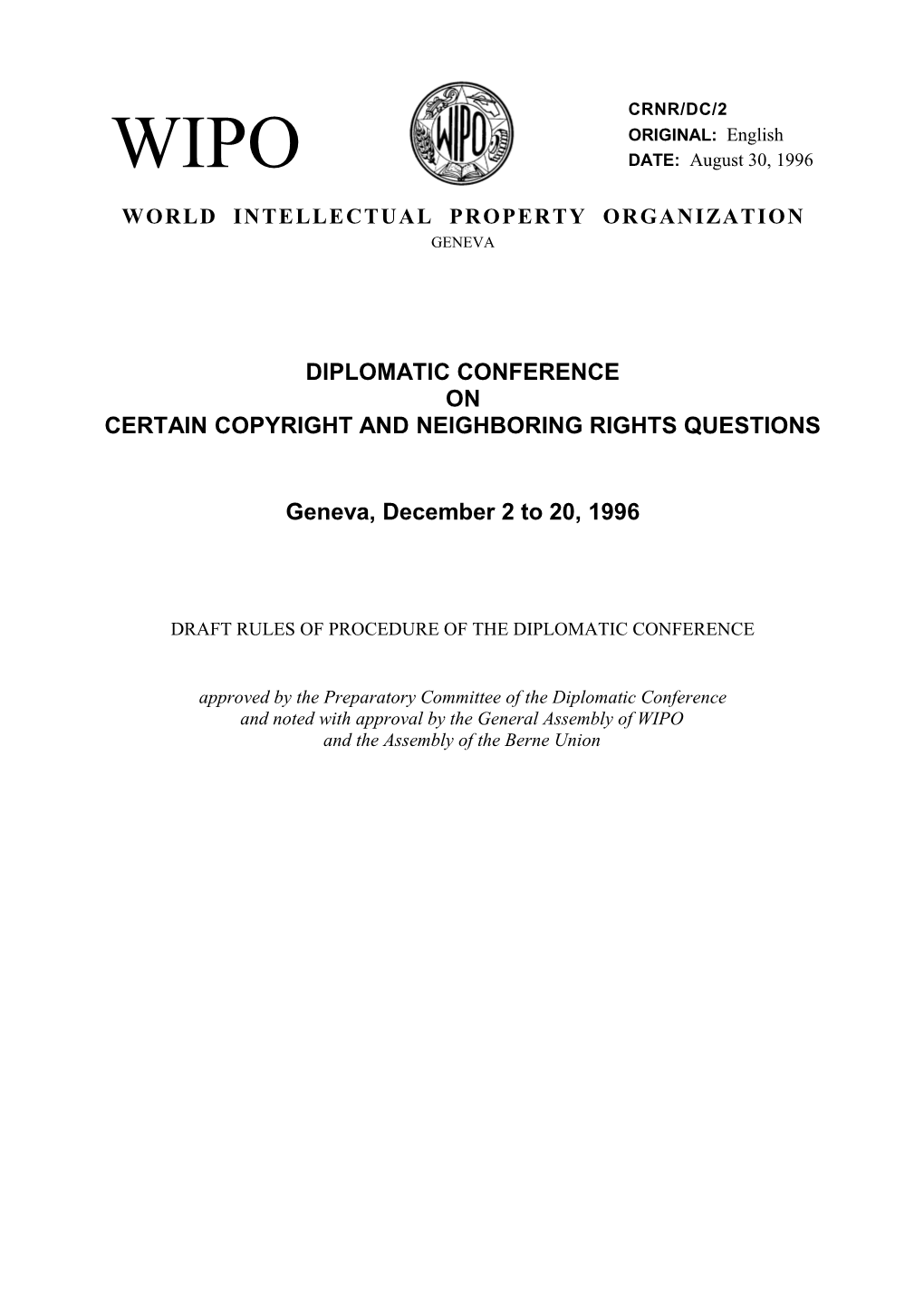 CRNR/DC/2: Draft Rules of the Diplomatic Conference