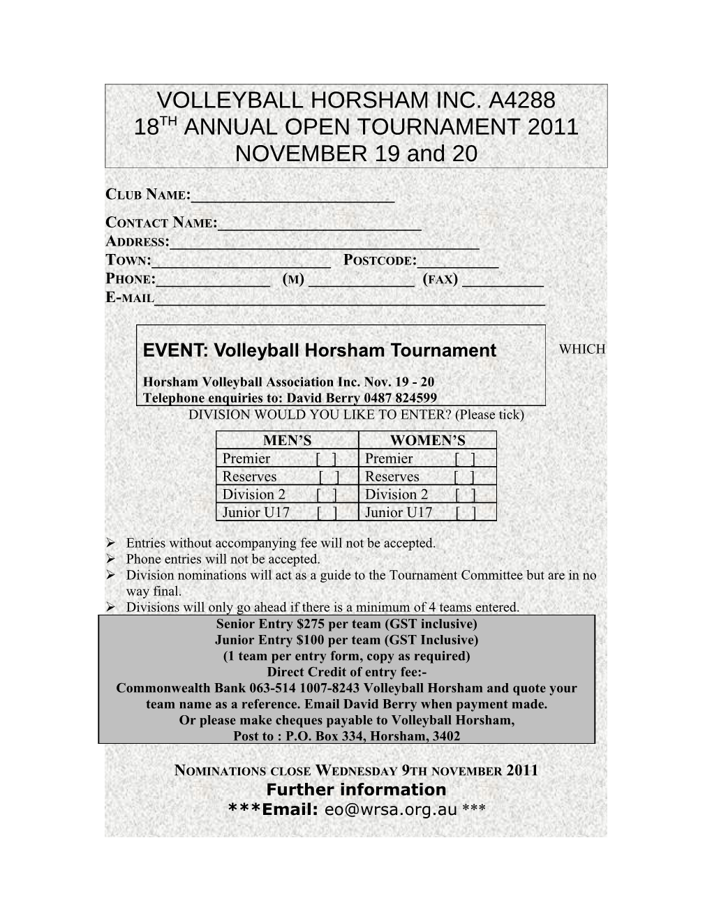 Horsham Volleyball Association Inc