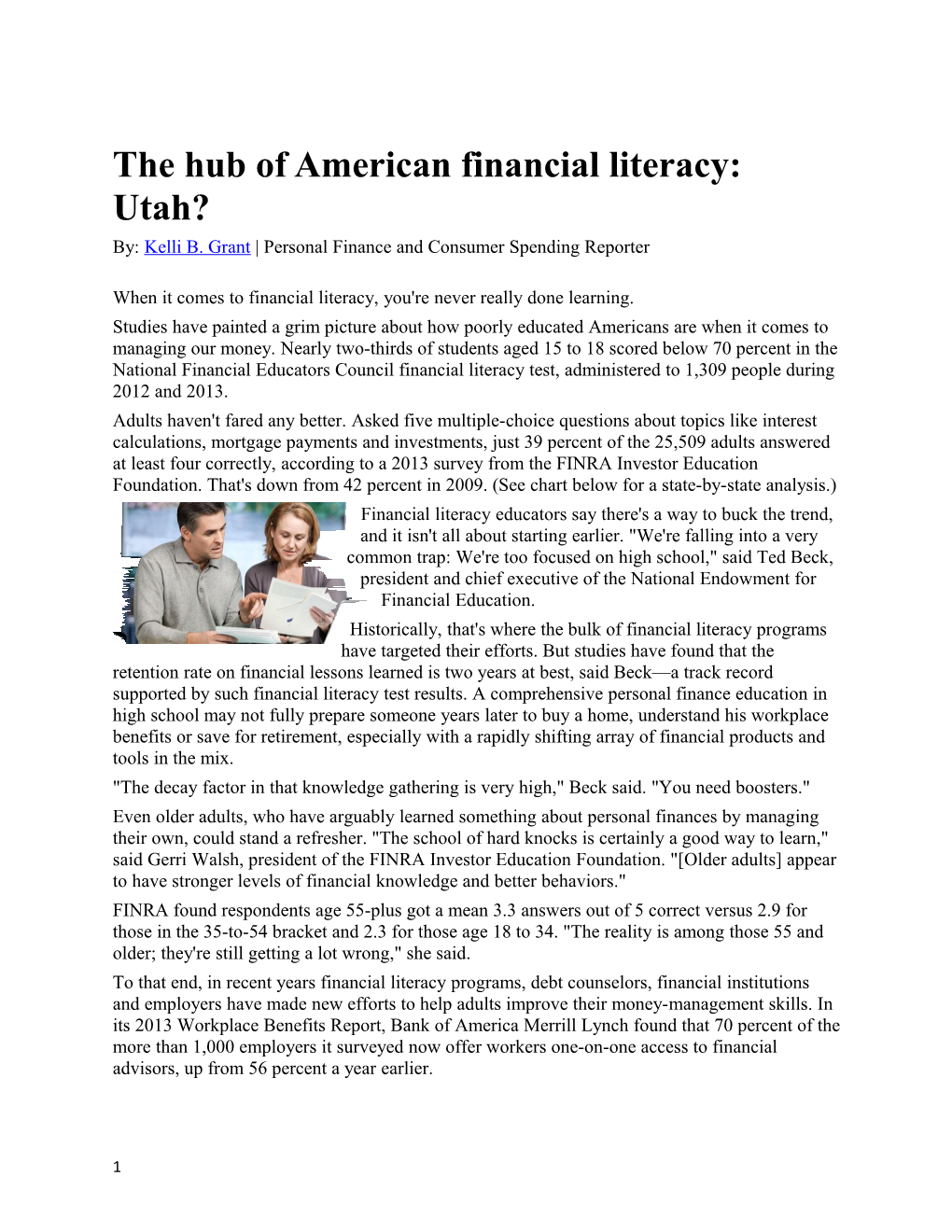 The Hub of American Financial Literacy: Utah?