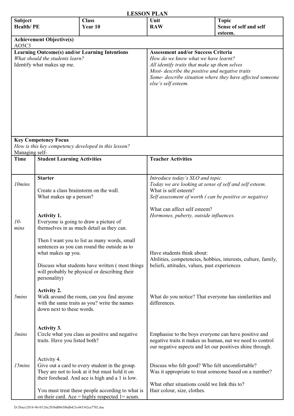 T: SECONDARY TLE Lesson Plan - Students s1