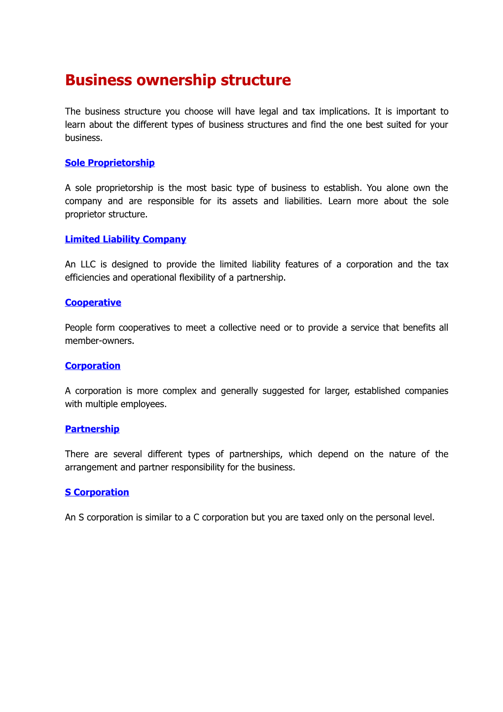 Business Ownership Structure