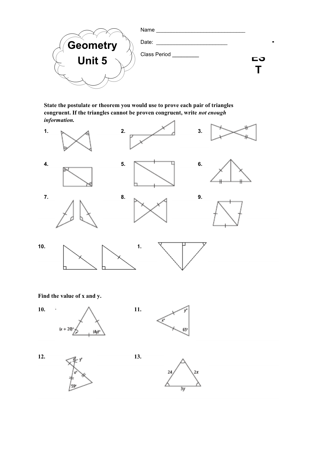 Find the Value of X and Y