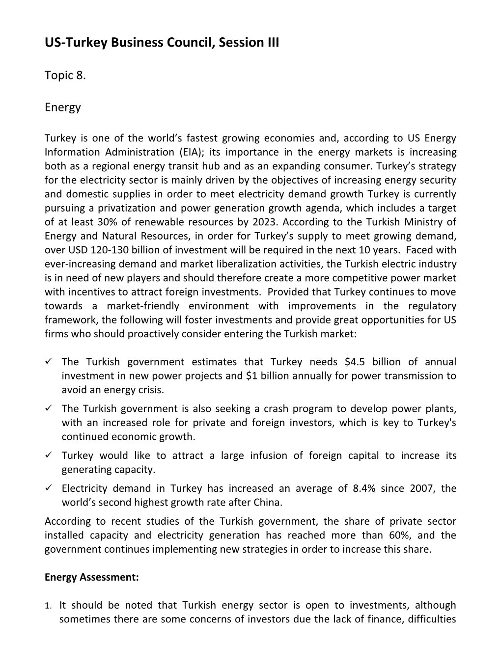 US-Turkeybusiness Council, Session III