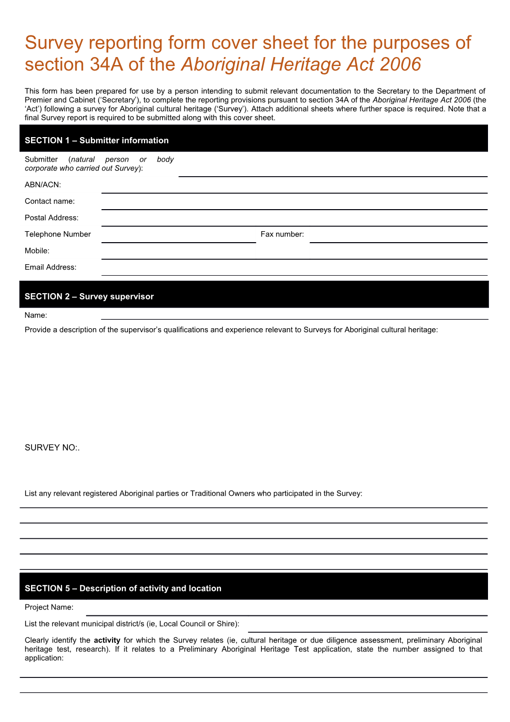 Form Under Section 65 of the Aboriginal Heritage Act 2006