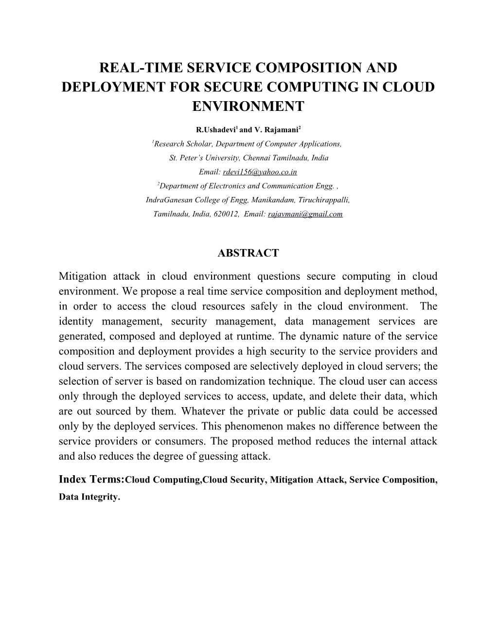Real-Time Service Composition and Deployment for Secure Computing in Cloud Environment