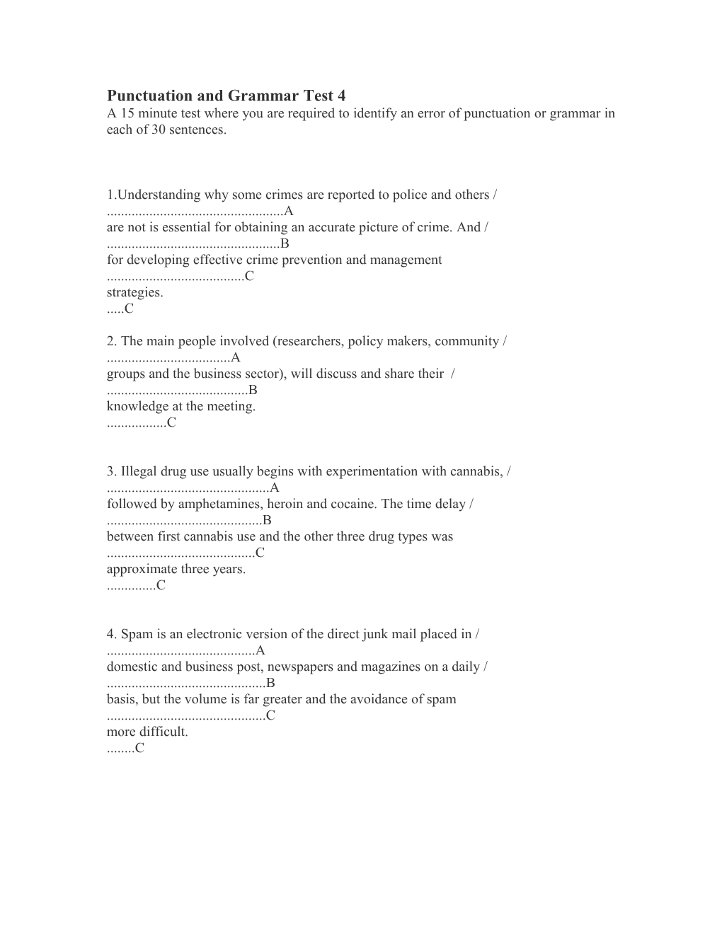 Punctuation and Grammar Test 4