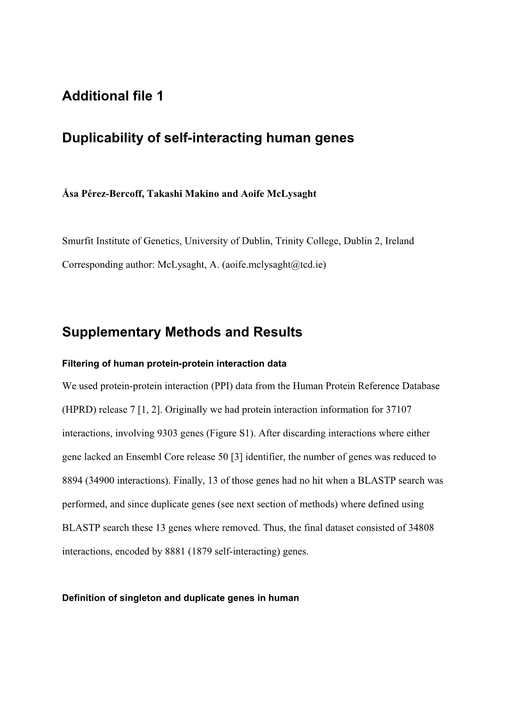 Duplicability of Self-Interacting Human Genes