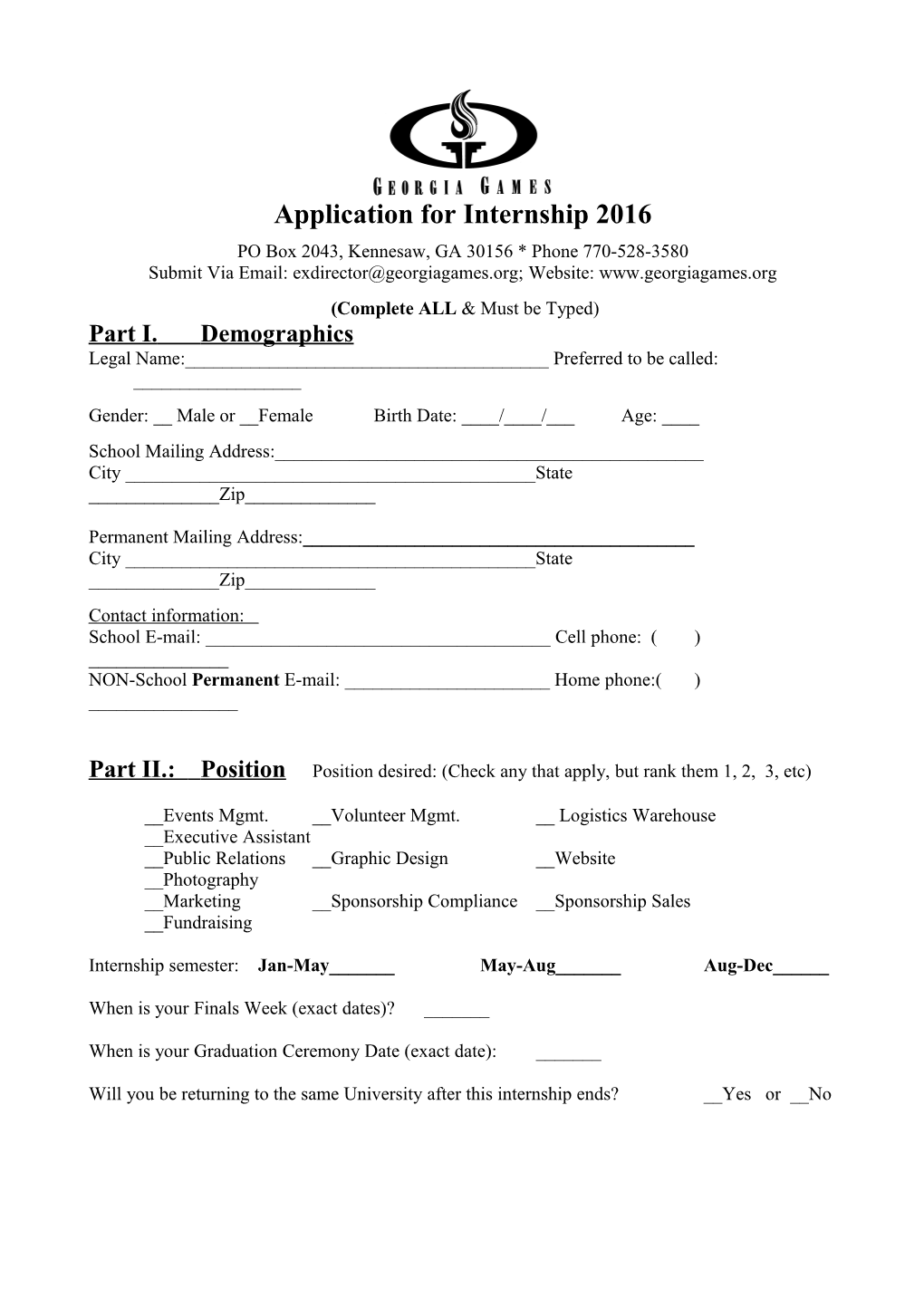 Application for Internship 2016