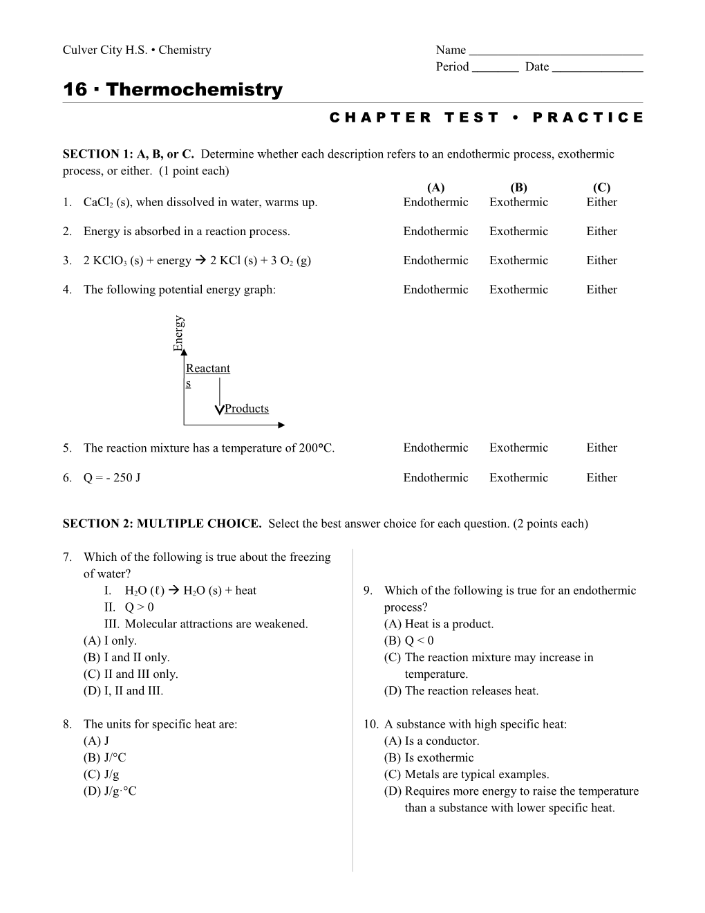 Culvercity H.S. Chemistryname