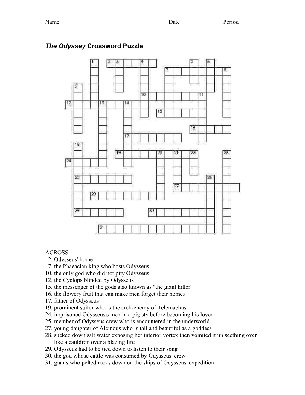 The Odyssey Crossword Puzzle
